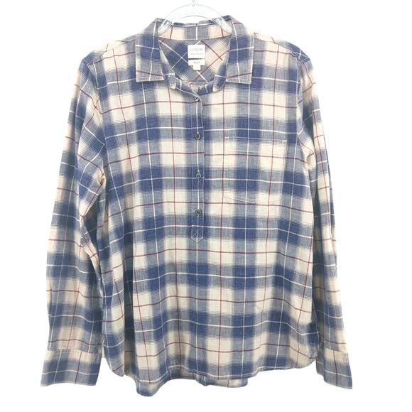 J. Crew Plaid Boy Fit Shirt Size LG Popover Flannel Fall Oversized 90s Tomboy - Picture 1 of 6